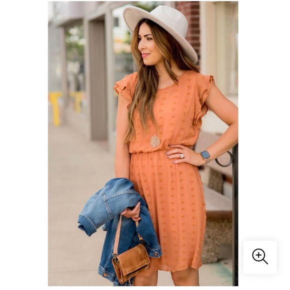Textured Dot Cinched Waist Flutter Dress - Picture 1 of 5